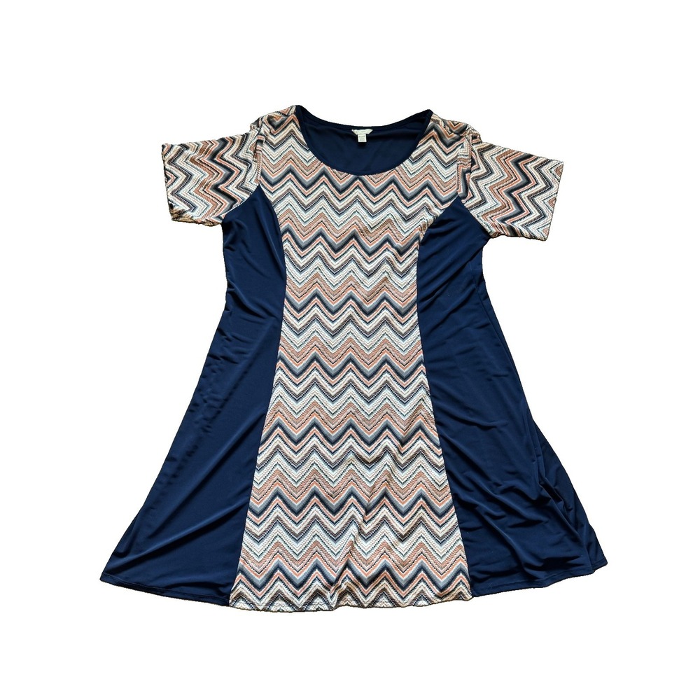 EST 1946 Womens Chevron Print Colorblock Fit & Flare Short Sleeve Dress Sz 18/20